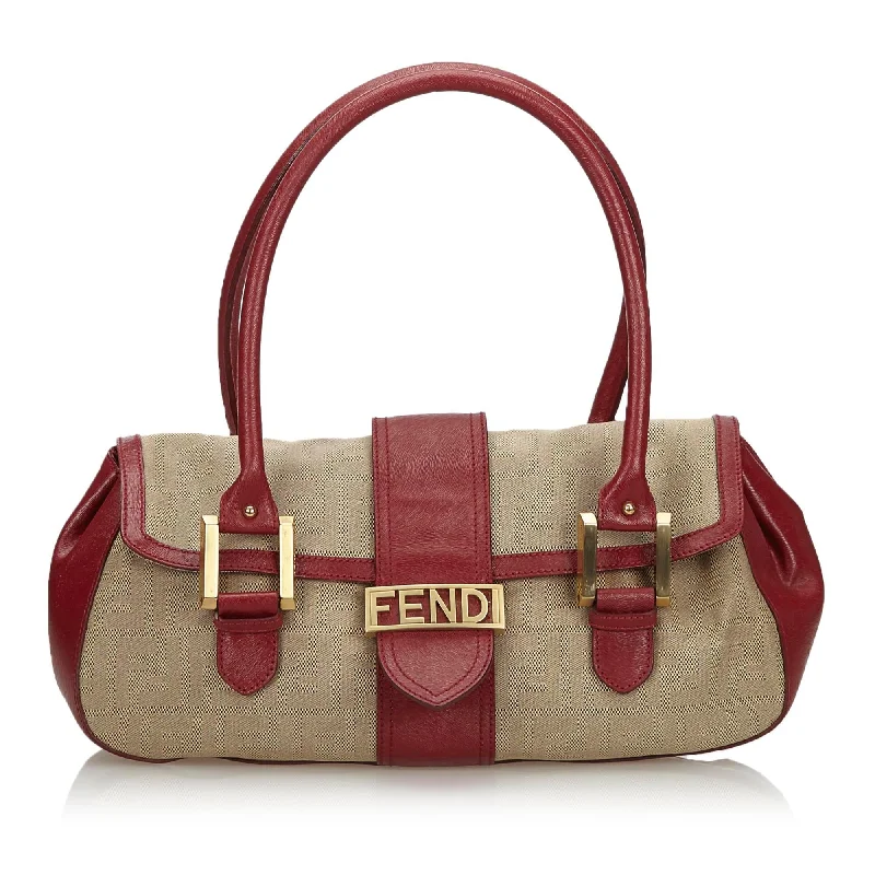 Fendi Zip Closure Bag -Fendi Brown Beige Canvas Fabric Zucca Handbag Italy