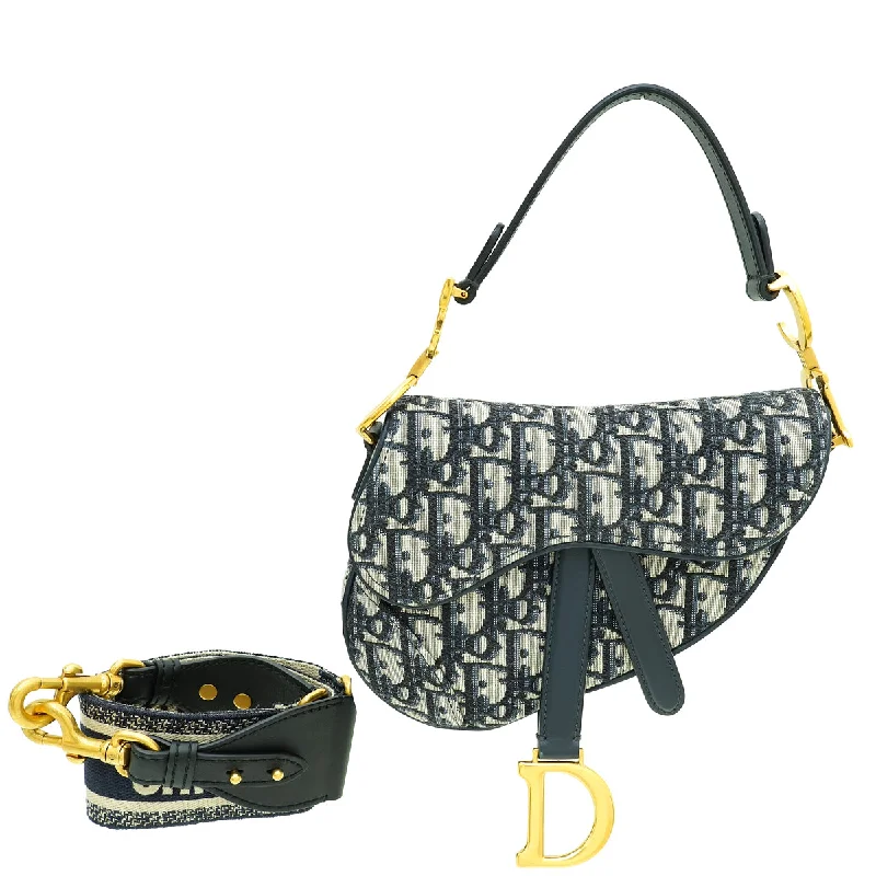 Make Your Mark with Dior BagsChristian Dior Navy Blue Oblique Mini Saddle Bag W/ Strap