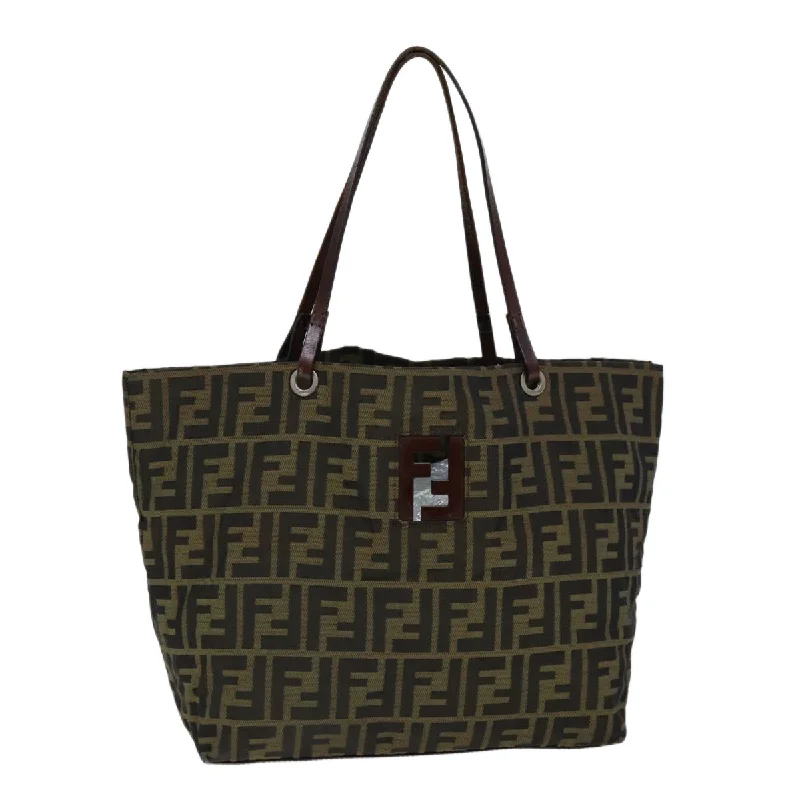 Fendi Monogram Embossed Bag -FENDI Zucca Canvas Tote Bag Black Brown  bs14491