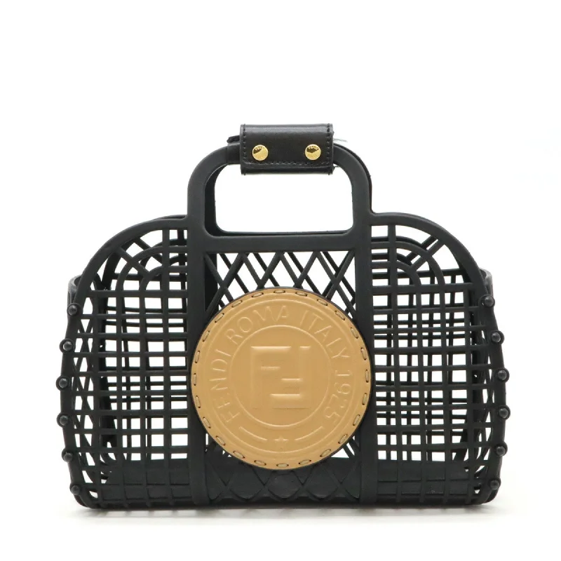 Fendi Pearl Handle Bag -FENDI FF Basket Small Handbag Bag Plastic Leather Black Beige 8BH388