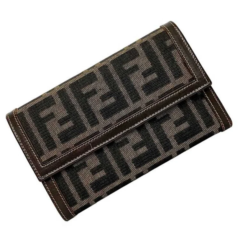 Fendi Retro Revival Bag -FENDI Trifold Wallet Khaki Brown Zucca 2266 30858 078 FF Canvas Leather Compact Folding Unisex