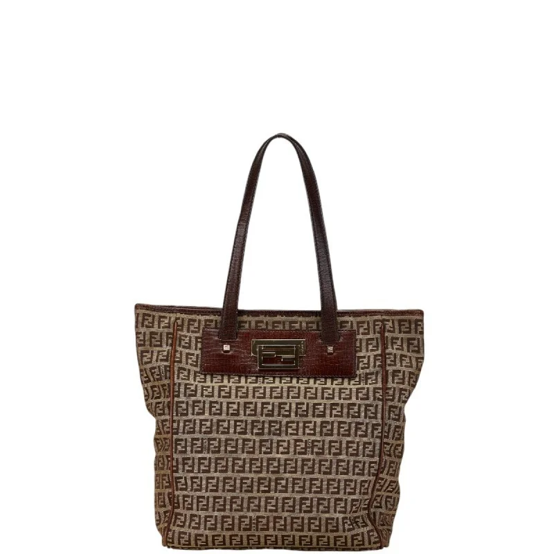 Fendi Timeless Parisian Style -FENDI Zucchino Handbag Tote Bag Brown Canvas Leather Women's