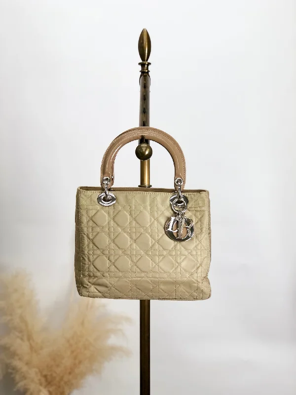 Grace and Elegance: Dior HandbagsChristian Dior Lady Dior Cannage Logo Charm Handbag Beige Vintage 8h86ku