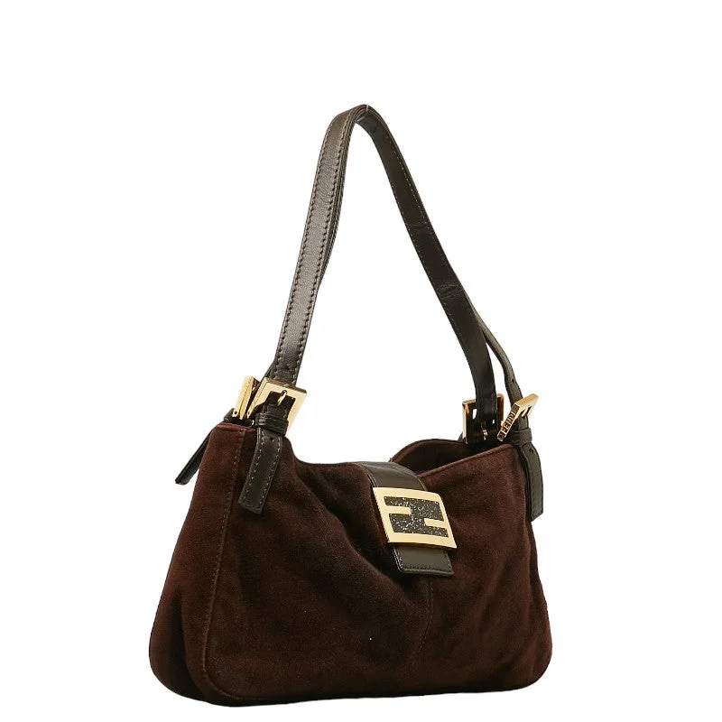 Fendi Monogram Embossed Bag -FENDI Mamma Bucket Handbag in Suede Leather Brown