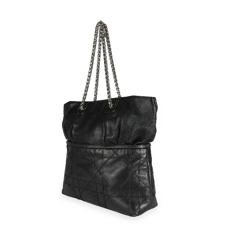 Redefine Your Style with Dior HandbagsCHRISTIAN DIOR Black Cannage Lambskin Granville Chain Link XL Tote