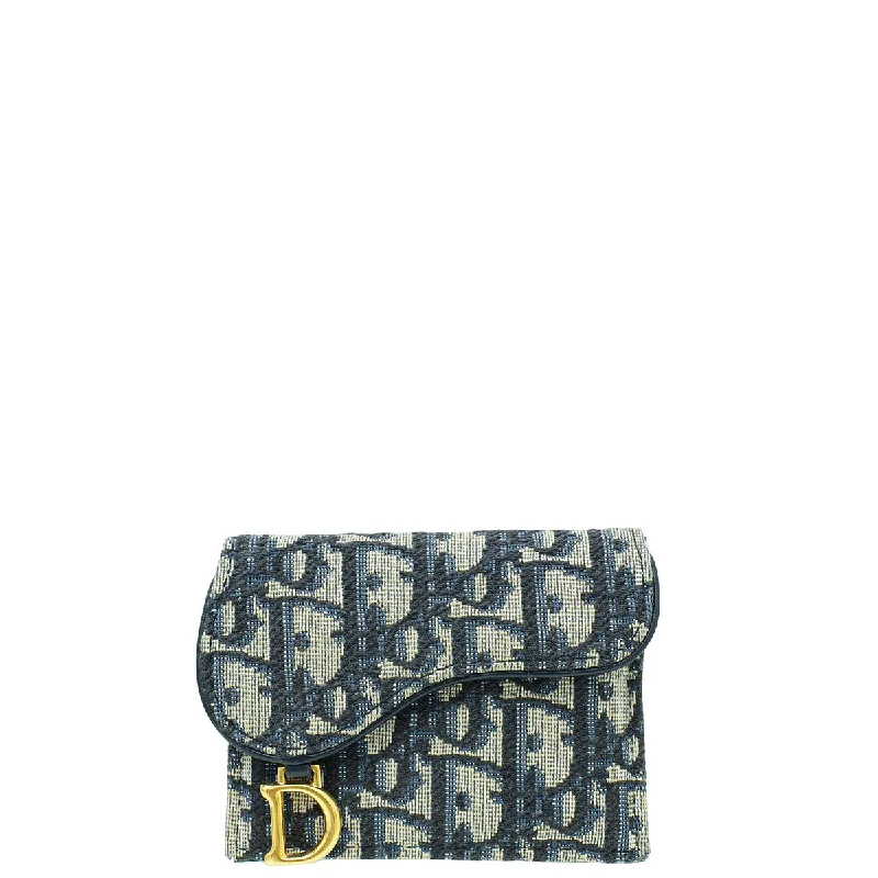 Iconic Dior Bags for the Fashion-ForwardChristian Dior Navy Blue Oblique Saddle Flap Card Holder