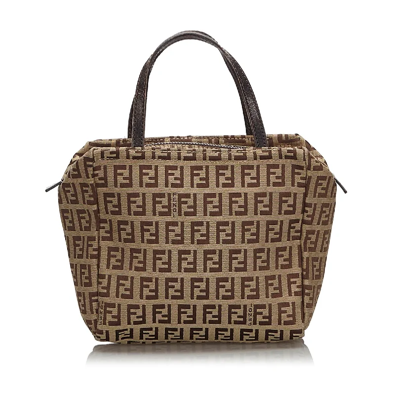 Fendi Monogram Embossed Bag -Fendi Brown Beige Canvas Fabric Zucchino Handbag Italy