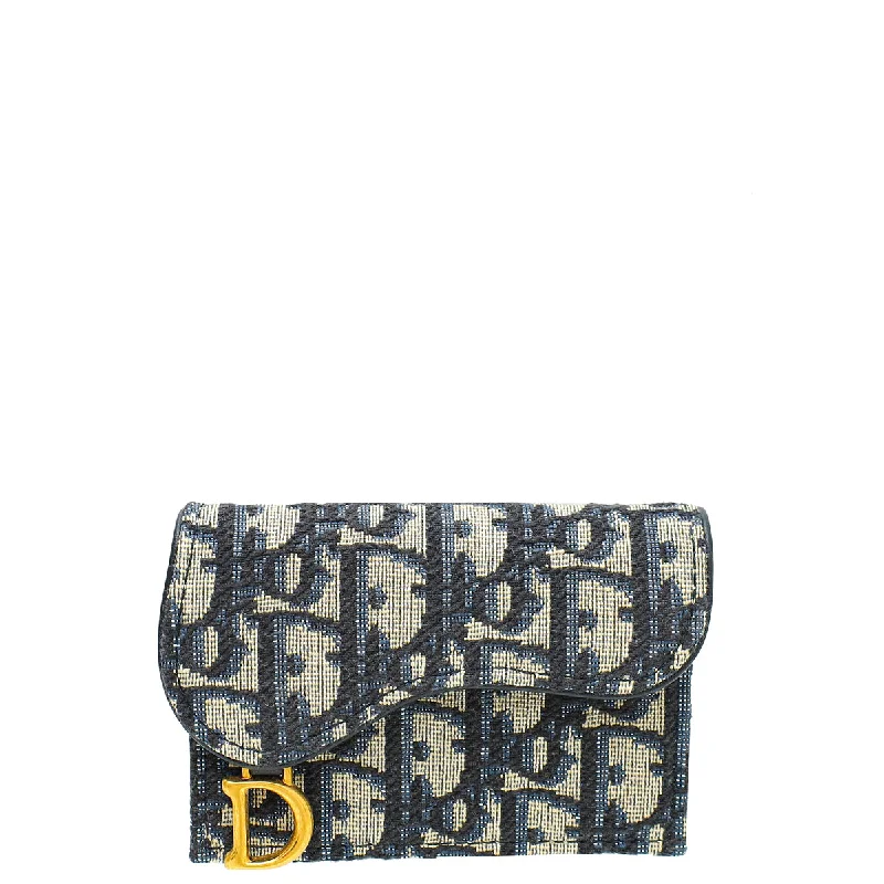 Iconic Handbags by Dior for Every FashionistaChristian Dior Navy Blue Oblique Saddle Flap Card Holder