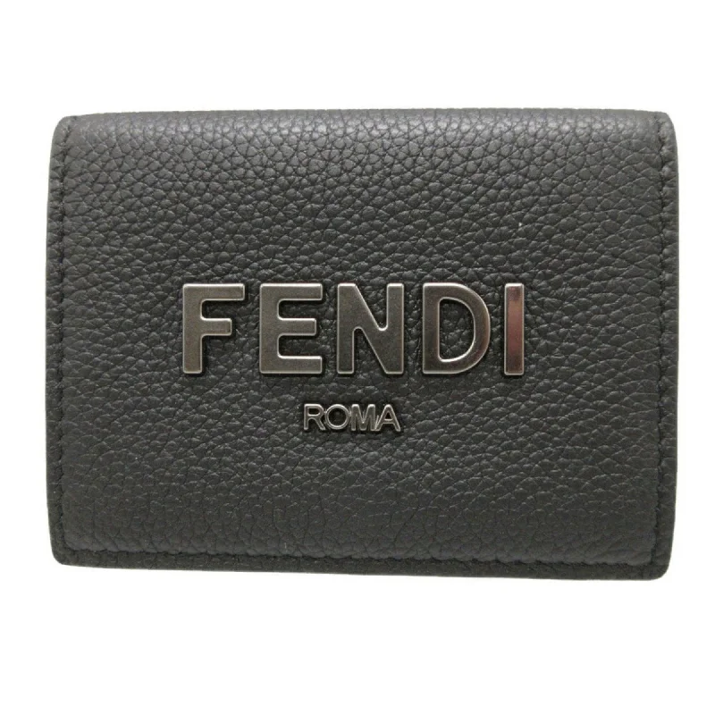 Fendi Vintage Collector’s Item -Fendi 7M0280 Signature Leather Black Compact Wallet Tri-fold 1266-8FENDI