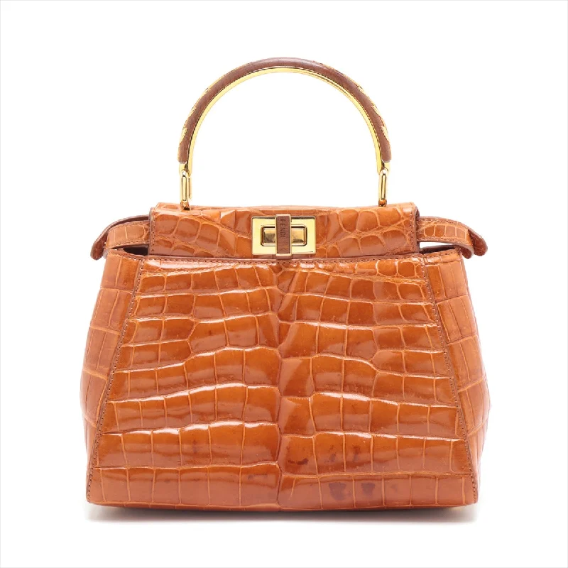 Fendi Hand-Painted Bag -Fendi Mini Peekaboo Croco 2WAY Handbag Brown 8BN244