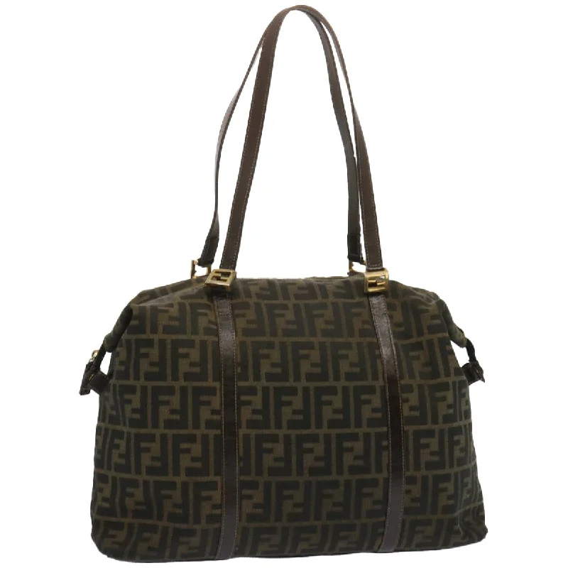 Fendi Woven Chain Bag -FENDI Zucca Canvas Tote Bag Black Brown  bs12373