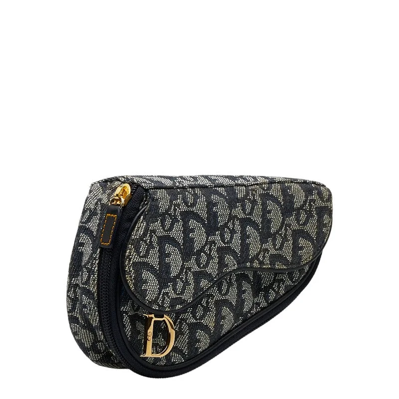 Dior Bags for Every Fashion DreamerChristian Dior Trotter Canvas Navy Mini Saddle Clutch Bag