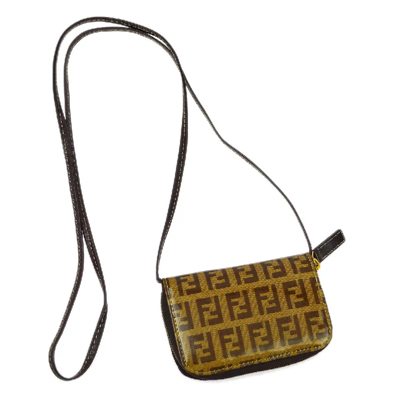 Fendi Metallic Finish Bag -Fendi Brown Zucchino Shoulder Pochette Wallet