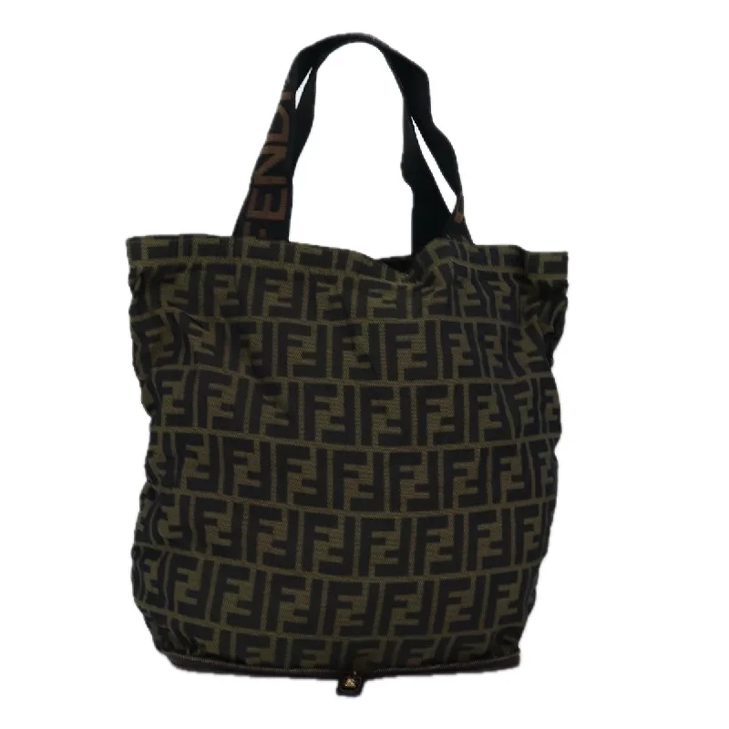 Fendi Chevron Quilted Bag -FENDI Zucca Canvas Tote Bag Black Brown  ep4488