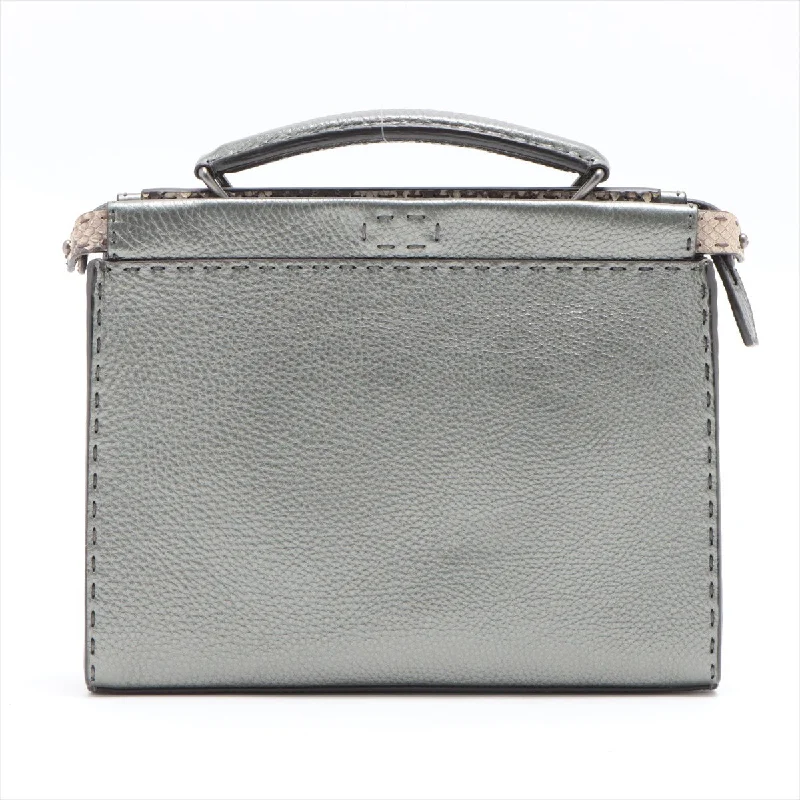 Fendi Luxe Essential -Fendi Selleria Pica Boufit Mini Leather  Pearson 2WAY Handbag Silver 7VA422