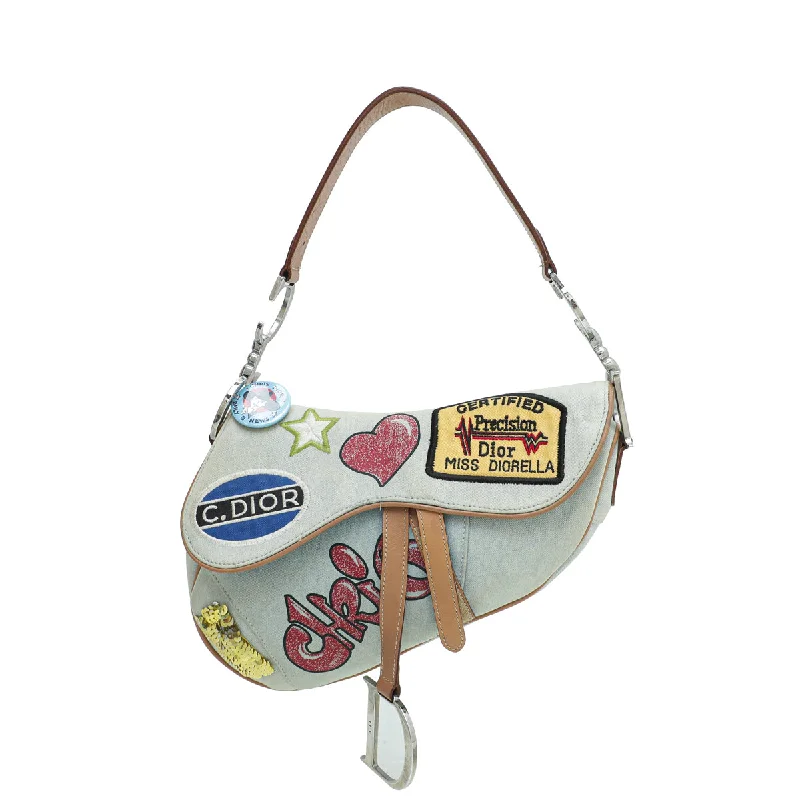 Discover the Art of Elegance with Dior BagsChristian Dior Blue Multicolor Denim "Speedway" Saddle Medium Bag