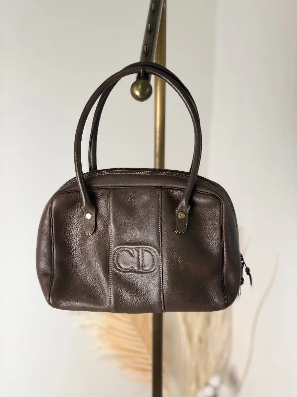 Timeless Style with Dior’s Latest BagsChristian Dior CD Logo Stitch Leather Small Boston bag Handbag Brown Vintage 6uivby