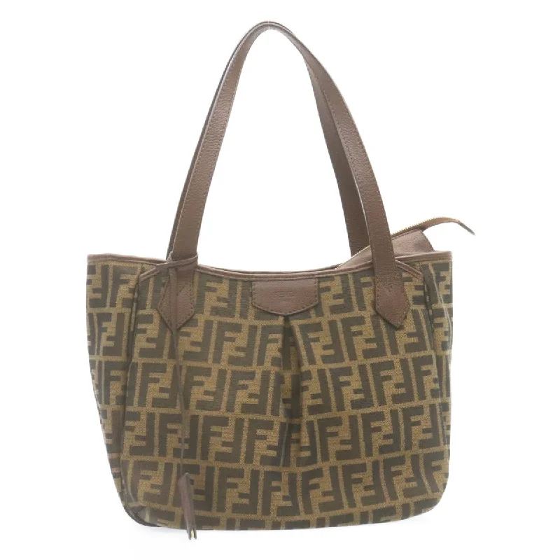 Fendi Chevron Quilted Bag -FENDI Zucca Canvas Tote Bag Brown Black  tp173