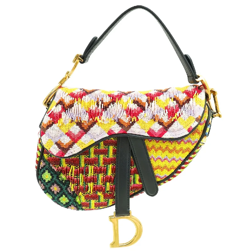 Complete Your Look with Dior HandbagsChristian Dior Multicolor Embroidered Fringe Beaded Saddle Mini Bag