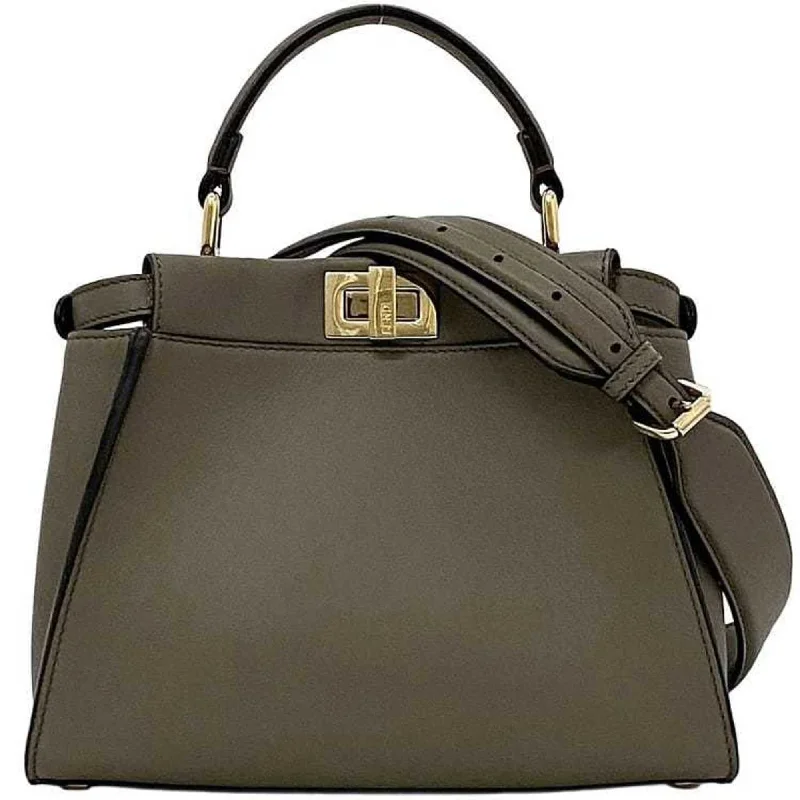 Fendi Glossy Leather Bag -Fendi 2-way bag Peekaboo f-21699 beige 8BN244 leather FENDI handbag shoulder smoky color freestanding brown ladies men's thick strap