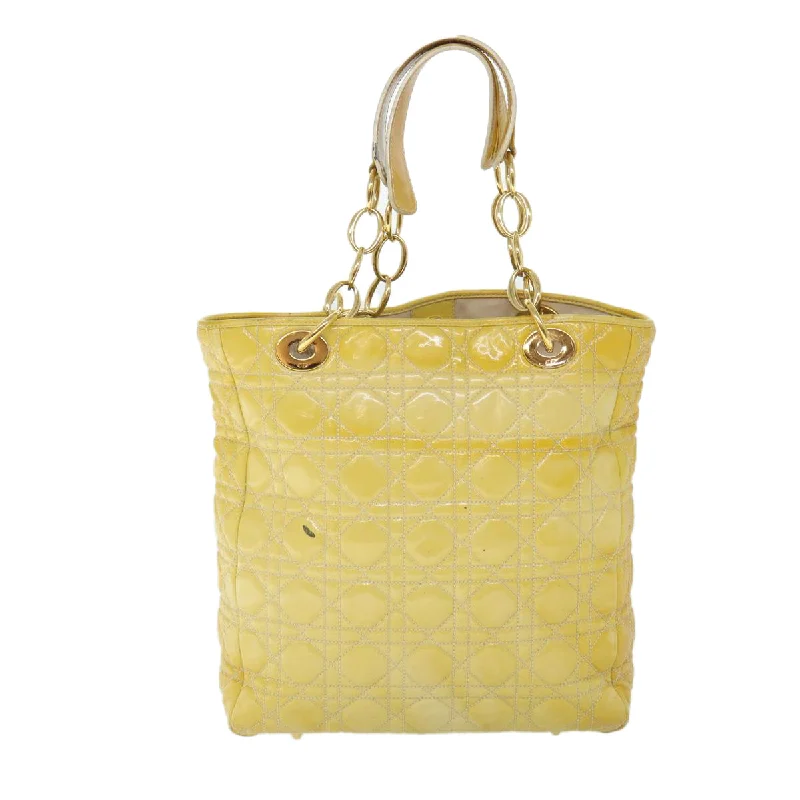 Discover the Latest Dior Bag TrendsCHRISTIAN DIOR Lady Dior Canage Chain Tote Bag Patent leather Yellow Auth 54827