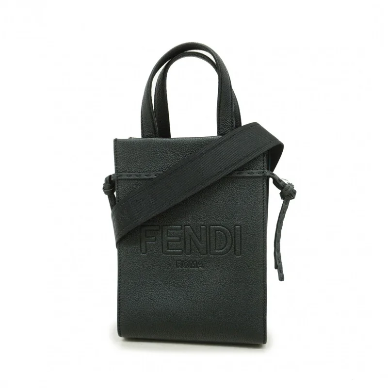 Fendi Gold-Plated Bag -Fendi Handbag GO TO Shopper Leather Black Men's Women's