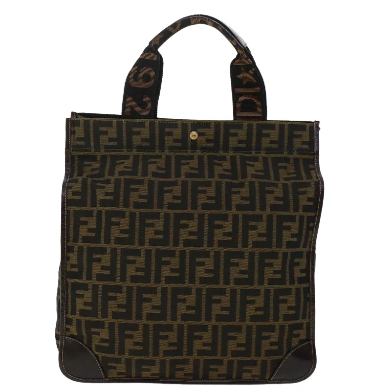 Fendi Pearl Handle Bag -FENDI Zucca Canvas Tote Bag Black Brown  ep938