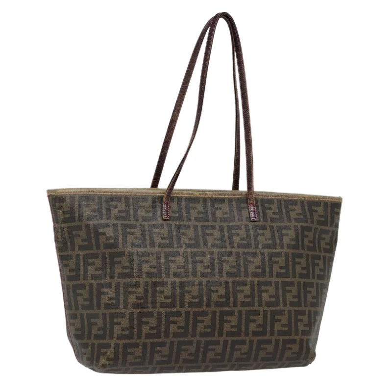 Fendi Buckle Detail Bag -FENDI Zucca Canvas Tote Bag Brown Gold  78561