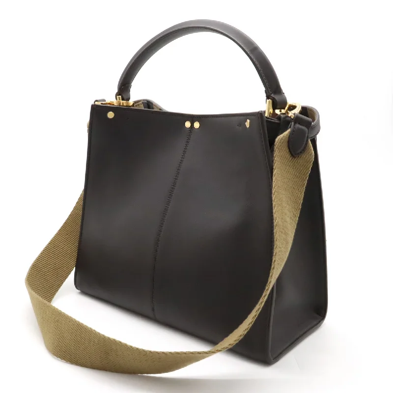 Fendi Italian Luxury Bag -Fendi Fendi Peacebu Extract Medium Handbag 2WAY Shoulder Bag Leather Dark Brown Gold  8BN310