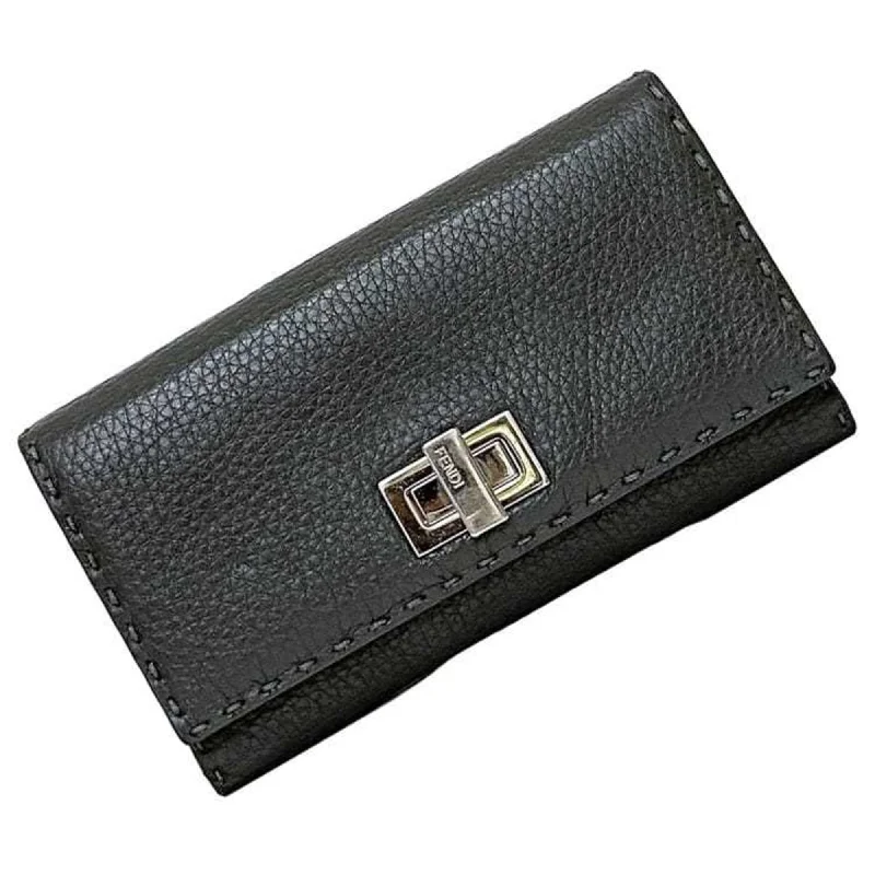 Fendi Zip Closure Bag -Fendi Bi-fold Long Wallet ec-21572 Grey Selleria Peekaboo 8M0308 Leather FENDI Folding Stitch Grain Turnlock Women's