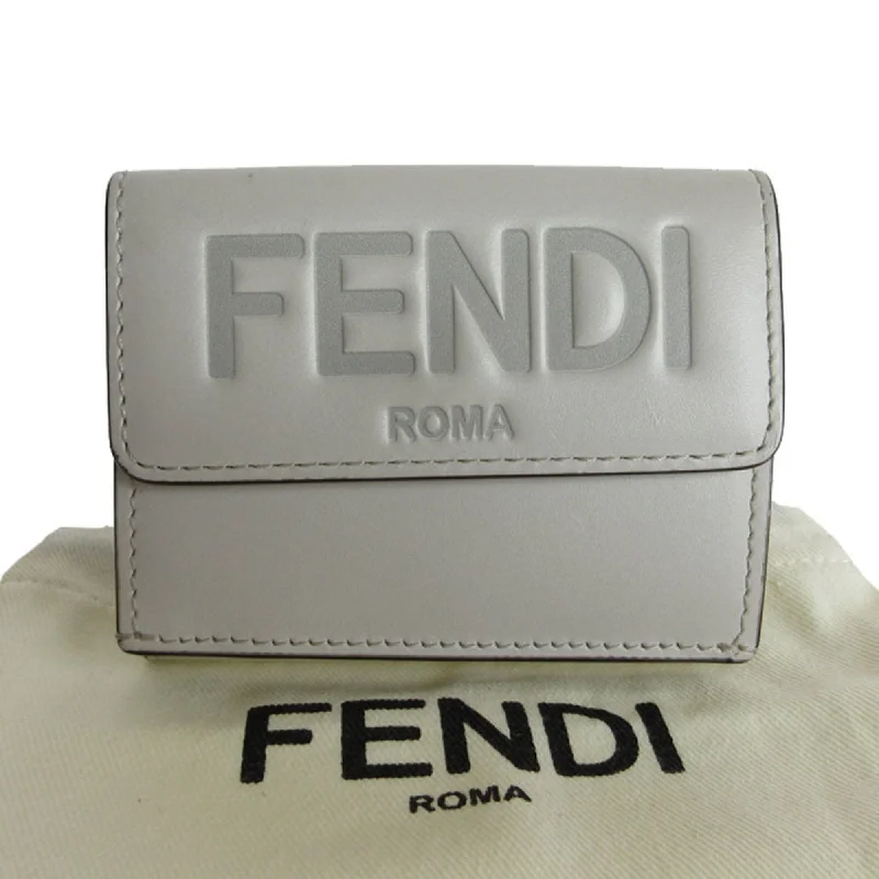 Fendi Hand-Painted Bag -FENDI Tri-fold wallet Compact Leather Light gray Women's s0154f