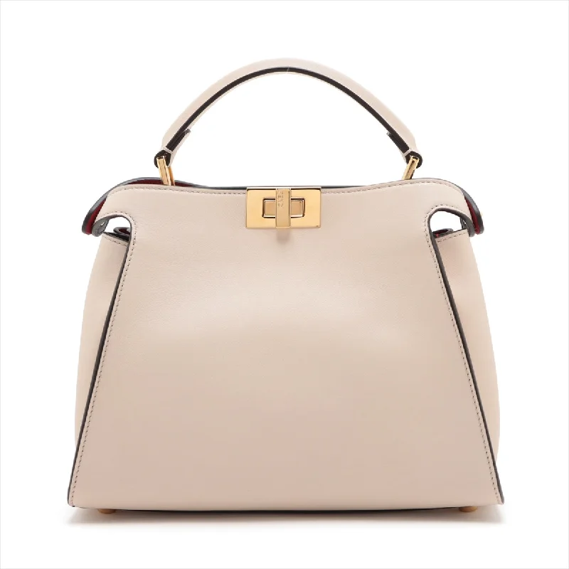 Fendi Petite Baguette Bag -Fendi Peekaboo Essential Leather 2WAY Handbag Beige 8BN302