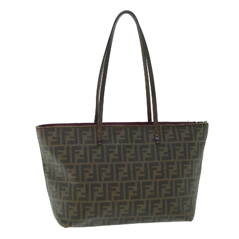 Fendi Monogram Embossed Bag -FENDI Zucca Canvas Tote Bag PVC Leather Brown Black purple  51890