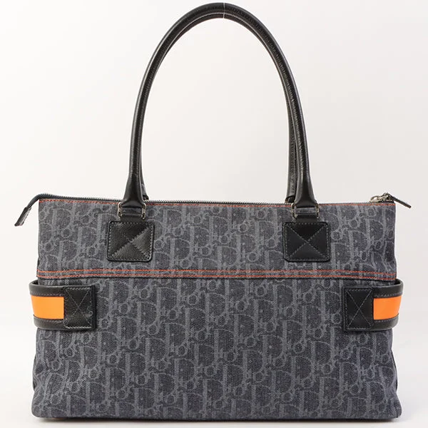 Unveil True Elegance with Dior HandbagsCHRISTIAN DIOR Flightline Denim Trotter Pattern Logo Plate Tote Bag Indigo/Orange