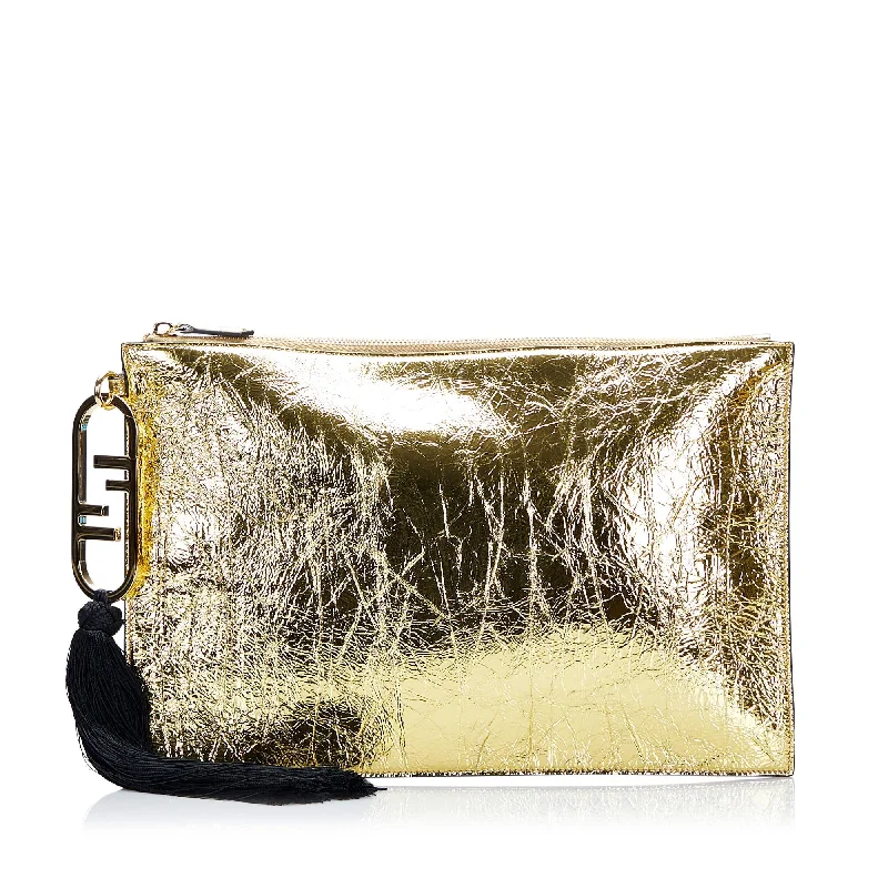 Fendi Timeless Parisian Style -Fendi Metallic FF Tassel Clutch Bag (SHG-TuKBOV)