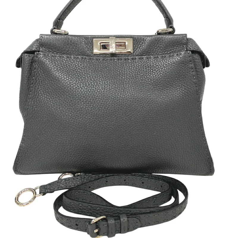 Fendi Monogram Embossed Bag -FENDI 8BN226 Peekaboo Regular Shoulder Bag Handbag Grey Women's