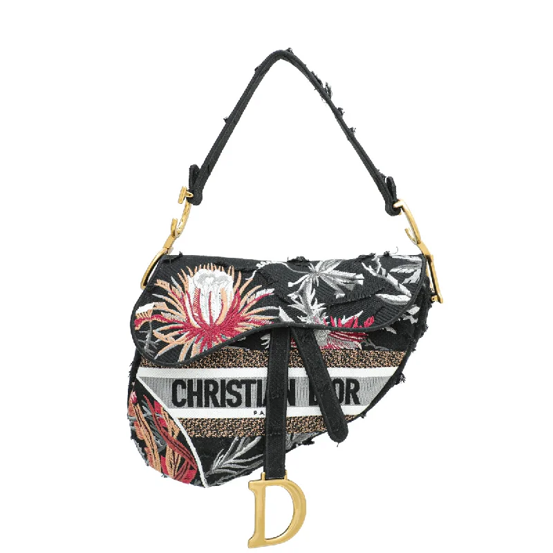 Dior: The Epitome of Timeless StyleChristian Dior Black Multicolor Embroidered Camouflage Flowers Saddle Medium Bag