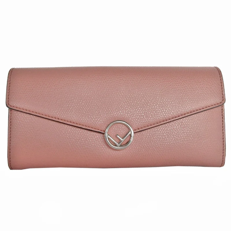 Fendi Zip Closure Bag -FENDI Long Wallet F Is Leather Pink Beige Silver Women's s0419g