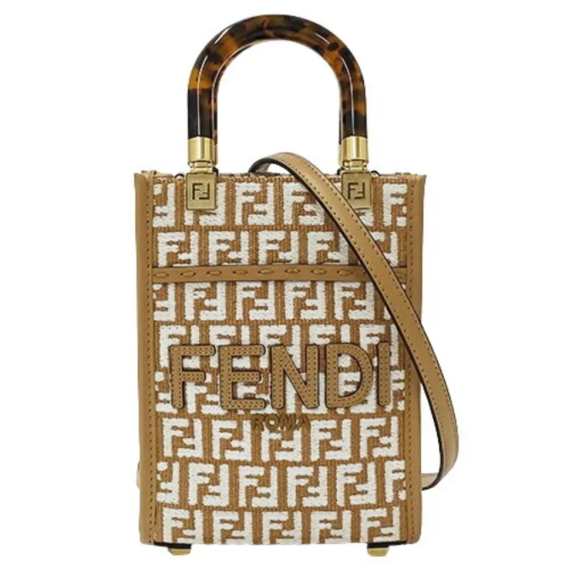 Fendi Ultimate Travel Companion -FENDI Bag Women's Handbag Shoulder 2way Zucchino Sunshine Shopper Small Raffia Beige White 8BS051