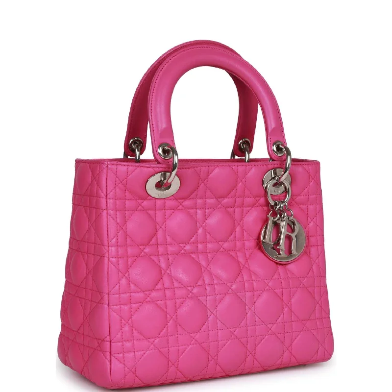 The Quintessential Dior Bag for Fashion LoversChristian Dior Medium Lady Dior Tote Fuchsia Lambskin Silver Hardware