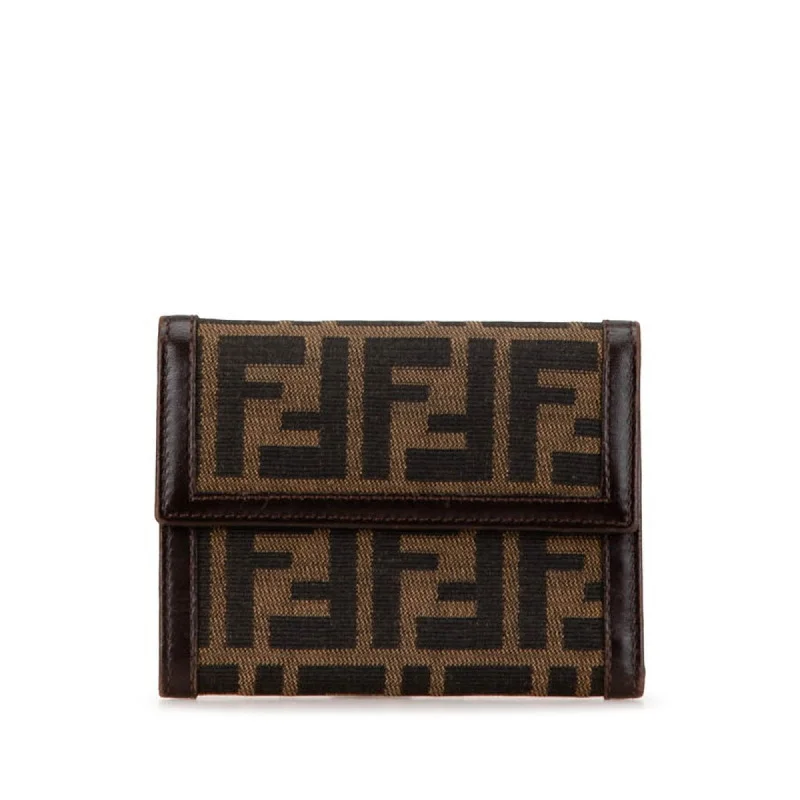 Fendi Oversized Clutch -FENDI ZUCCA Tri-fold Wallet 30729 Brown Canvas Leather Women's