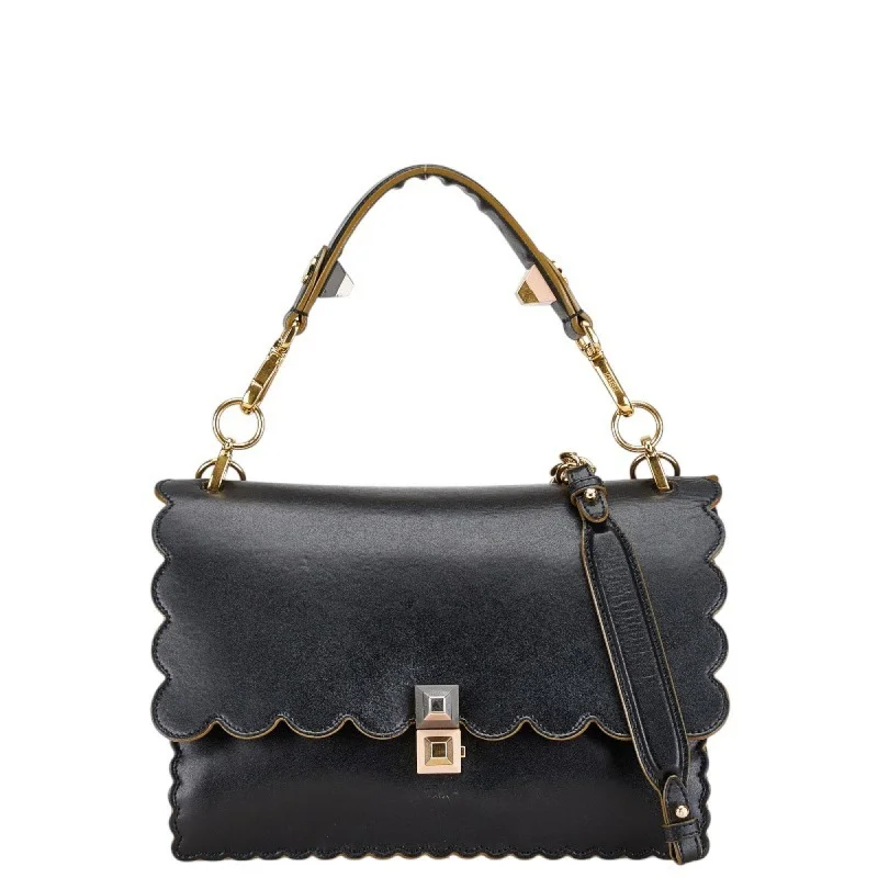 Fendi Oversized Clutch -FENDI Canai Chain Shoulder Bag Handbag 8BT283 Black Gold Leather Women's