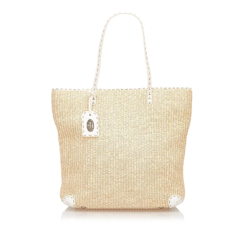 Fendi Push Lock Bag -Fendi Selleria Straw Tote Bag (SHG-19092)