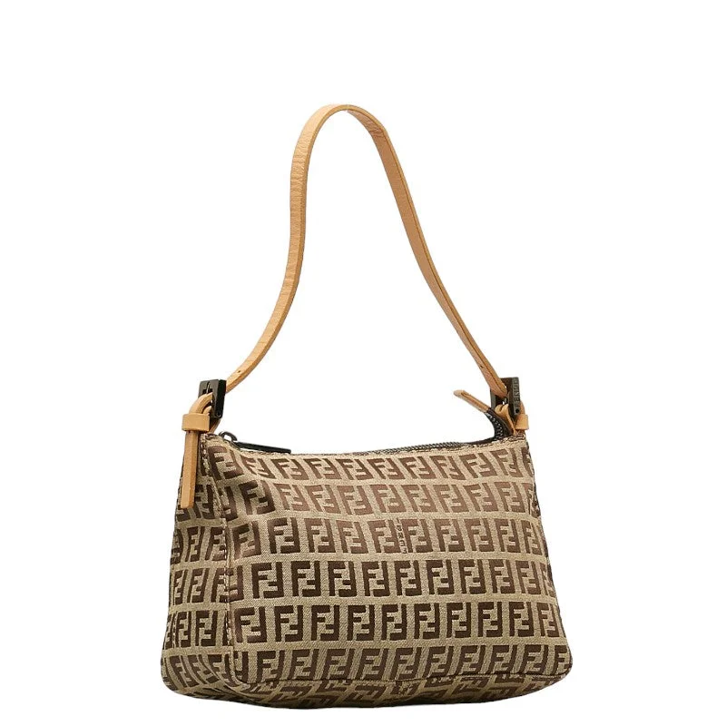 Fendi Petite Baguette Bag -FENDI Handbag Linen/ Beige Brown 8BR155