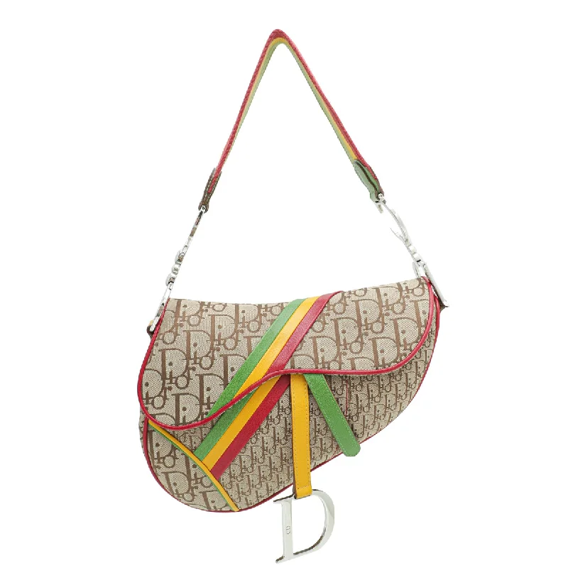 Experience Classic Elegance with Dior BagsChristian Dior Multicolor Rasta Saddle Oblique Medium Bag