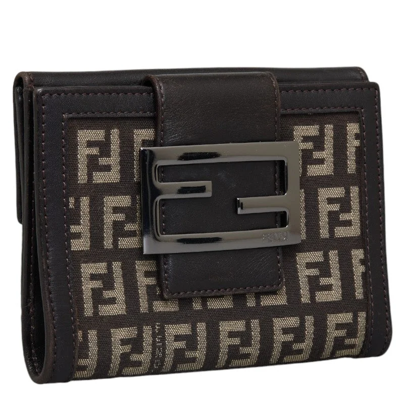 Fendi Petite Baguette Bag -Fendi  Twin Folded Wallet M80035 Brown Canvas Leather  Fendi