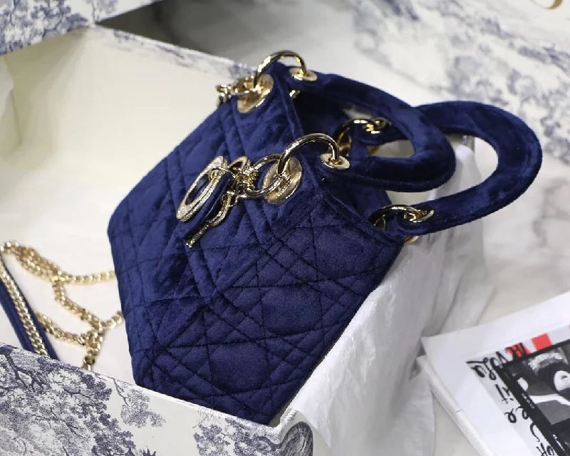 The Ultimate in Luxury: Dior BagsChristian Dior Blue Velvet Mini Lady Christian Christian Dior Bag With Chain