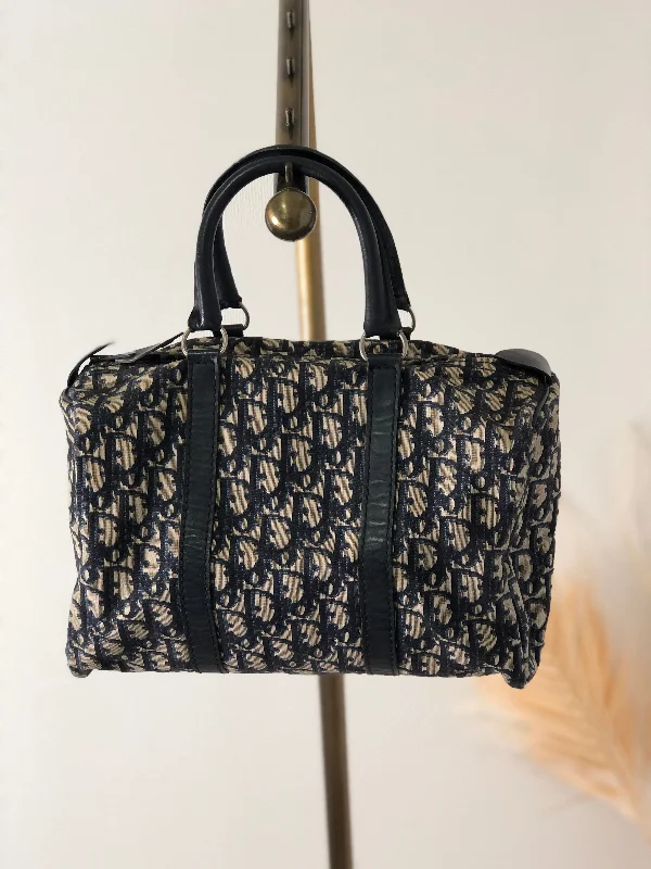 Timeless Dior Bags for the Modern WardrobeChristian Dior  Trotter  Jacquard Leather Handbag Boston bag Navy Vintage t6xmtm