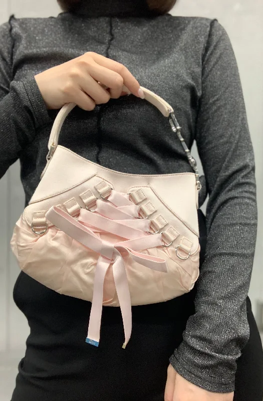 Luxury and Innovation in Every Dior BagChristian Dior Logo Lace up Satin Handbag Pink Vintage ybskij