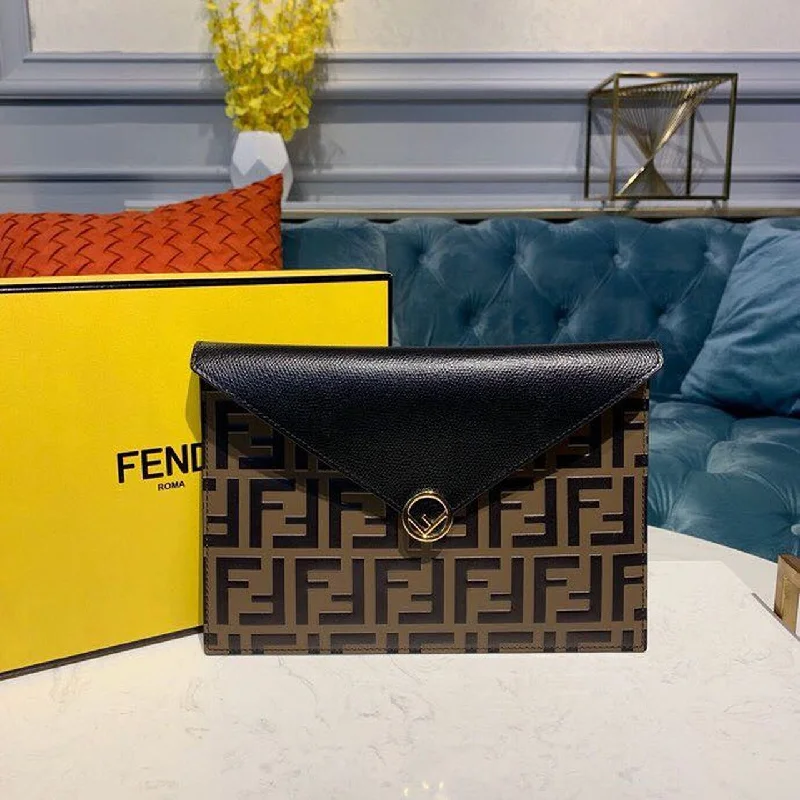 Fendi Petite Baguette Bag -Fendi FF Embossed Envelope Wallet 9.4in/24cm Brown/Black For Women